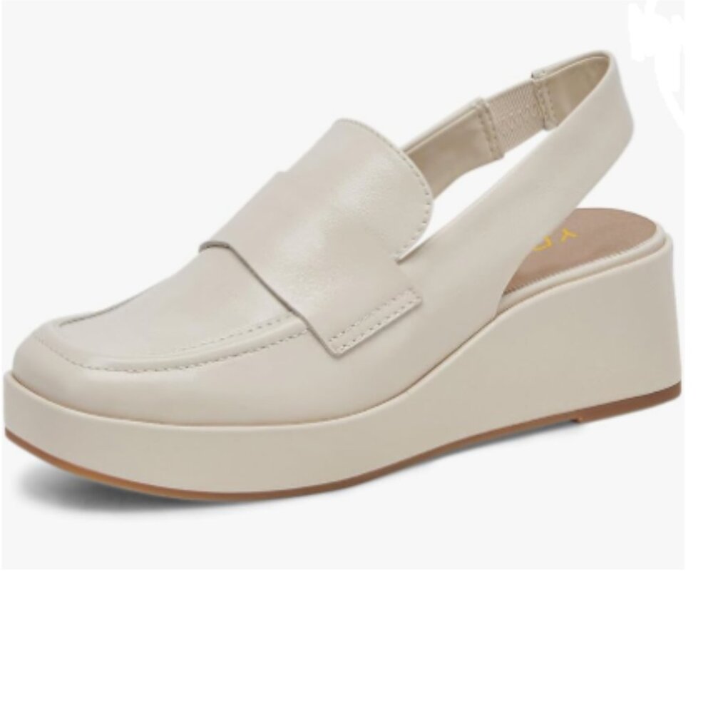 YDN Cream Platform Slingback Loafer Heels